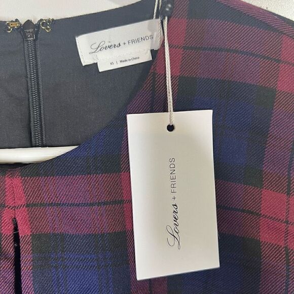 Lovers + Friends Liliana Burgundy Blue Plaid Long-sleeve Mini Dress - Picture 3 of 11